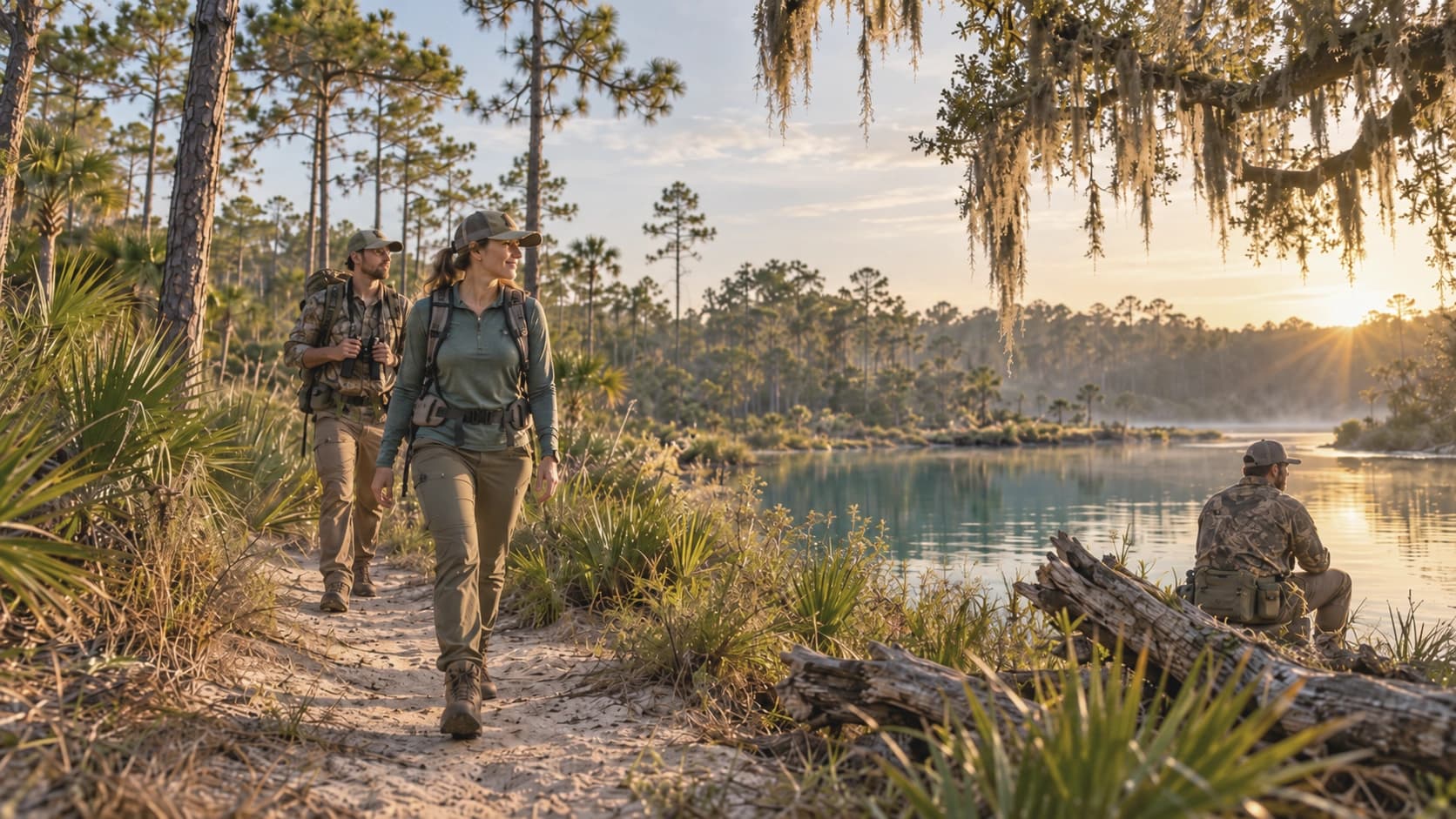 Hikers on a forest trail